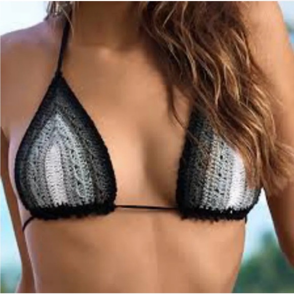 $108 Pilyq Bikini Top Crochet Triangle Medium Self Tie Back Lined Handmade NWT - Picture 5 of 16